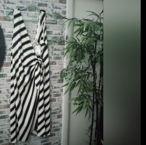 Elegant Black and White Striped Dress NWT